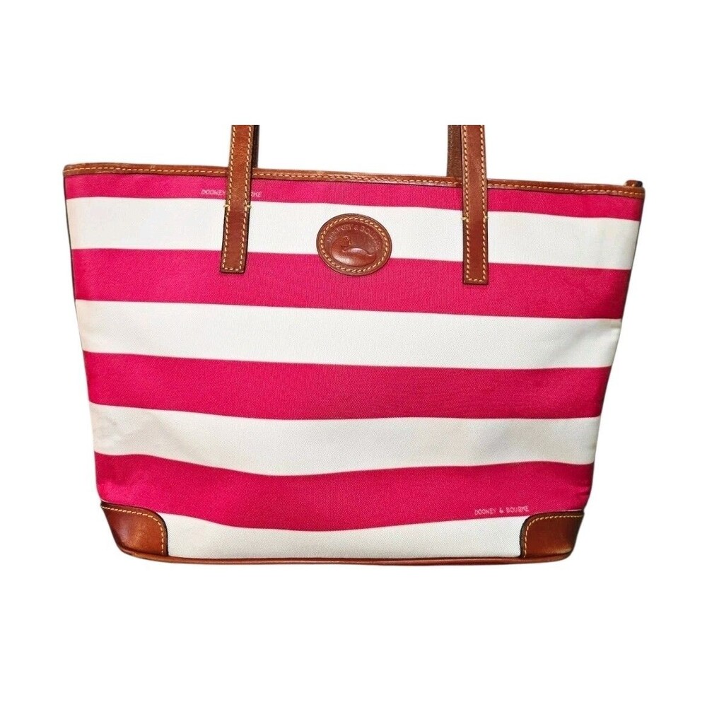 Dooney & Bourke Charleston Pink White Stripes Logo Zipper Top Shoulder Bag Purse - Picture 2 of 16
